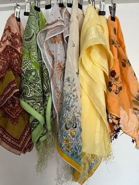 Mixed Floral and Paisley Scarf Bundle - Yellow, Green, Blue, Peach